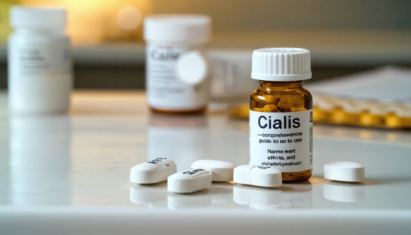 Blister pack of Cialis tablets on a neutral medical background symbolizing treatment for erectile dysfunction